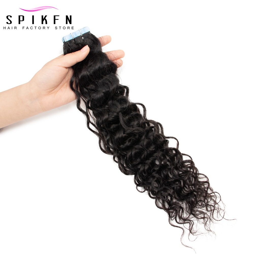 SPIKFN Tape Human Hair Extensions Water Wave 12-24 inches PU Skin Weft Tape in Water Curly Tape in Hair Extensions 20pcs