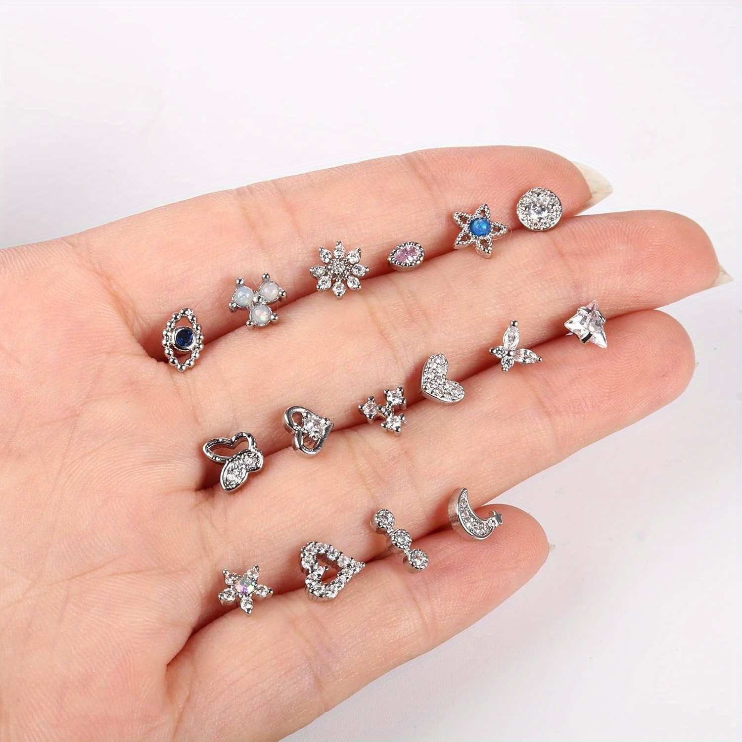 Drperfect 20G Nose Studs Surgical Steel L Shaped Nose Rings Studs for Women Opal CZ Heart Butterfly Nose Piercing Jewelry