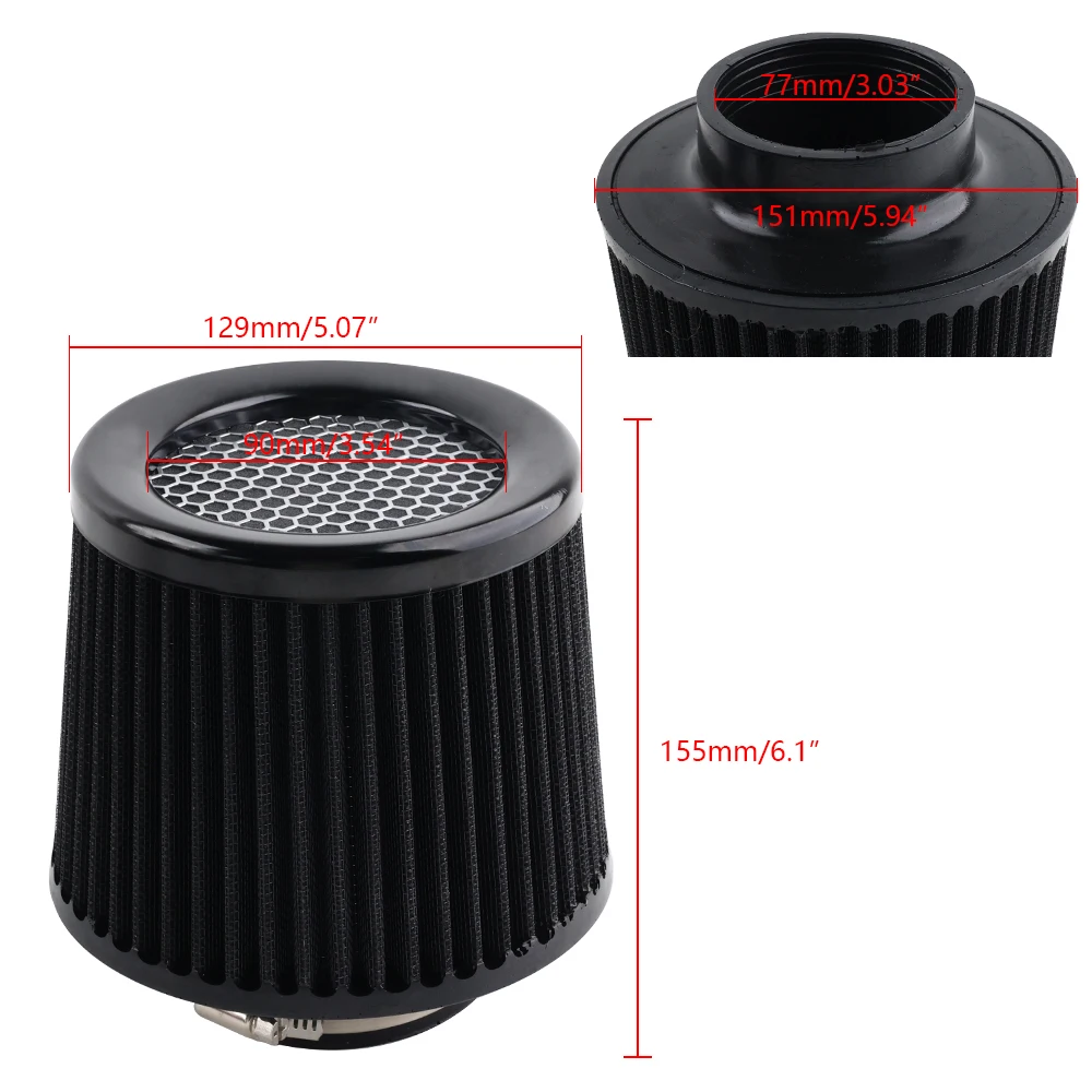 76MM Car High Flow Air Filter Cold Air Intake Universal Filters 3" for Sport Racing Car Engine Air Inlet 76MM