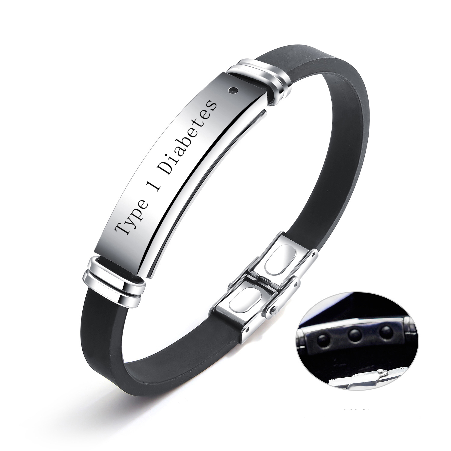 Personalized Customized Bracelet Diabetic Anti-fatigue Titanium Steel Inlaid Magnet Bracelets Silicone Bangle Men's Jewelry Gift
