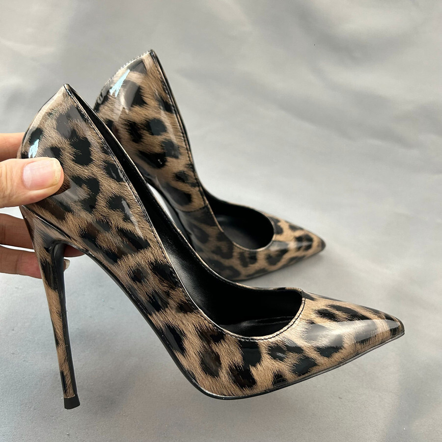 Leopard Patent Leather Sexy Pumps Stiletto Heels Pointed Toe Party Women's Heeled Shoes Plus Size 34-45 68