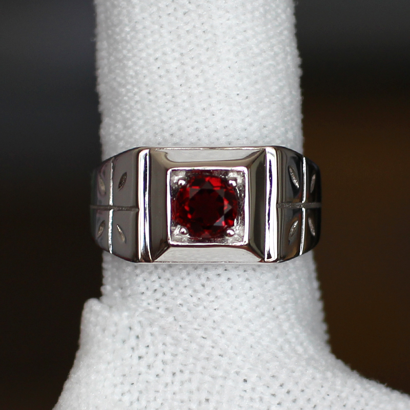 Natural Red Garnet 925 Sterling Silver Men Ring 6.0mm Stone Cross Mark January Birthstone Birthday Gift R510RGN
