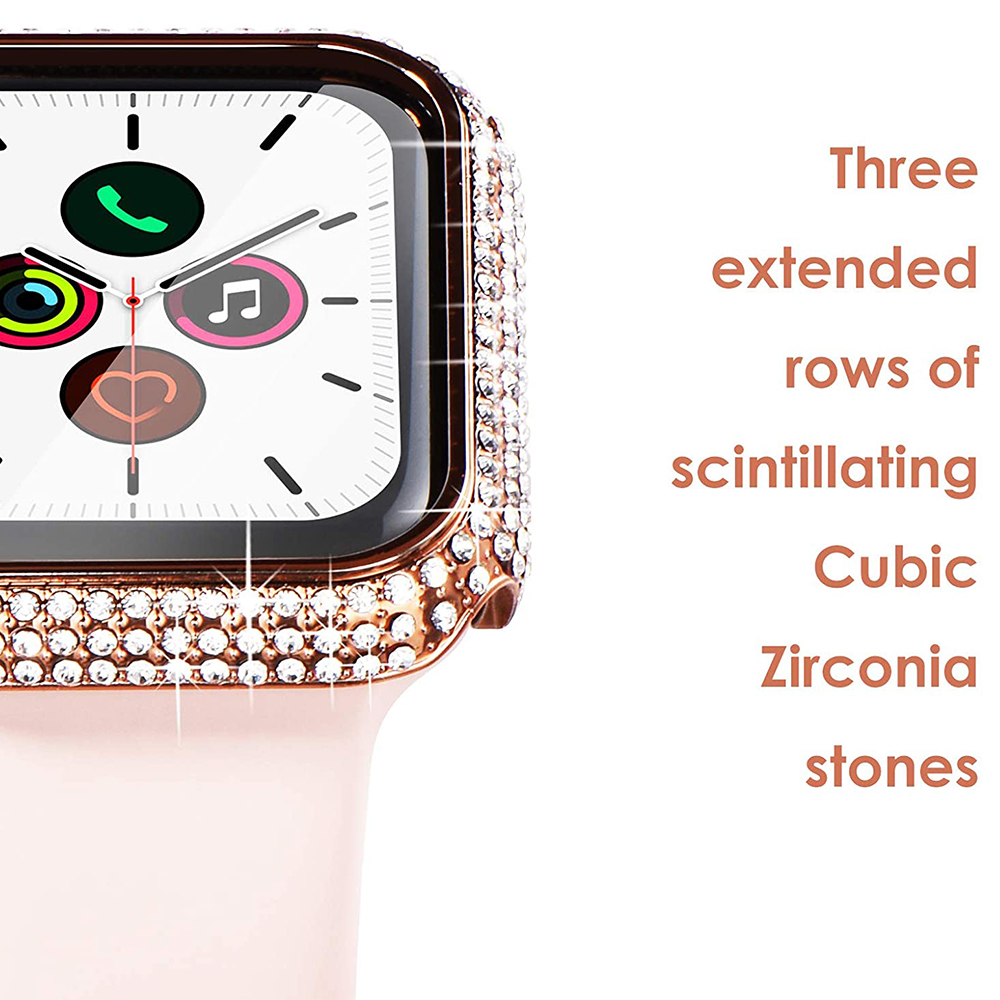 Diamond Protective Cover for Apple Watch 9 8 7 6 5 41mm 45mm 40mm 44mm iWatch SE 38/42mm Bumper Case Tempered Glass Film Covers