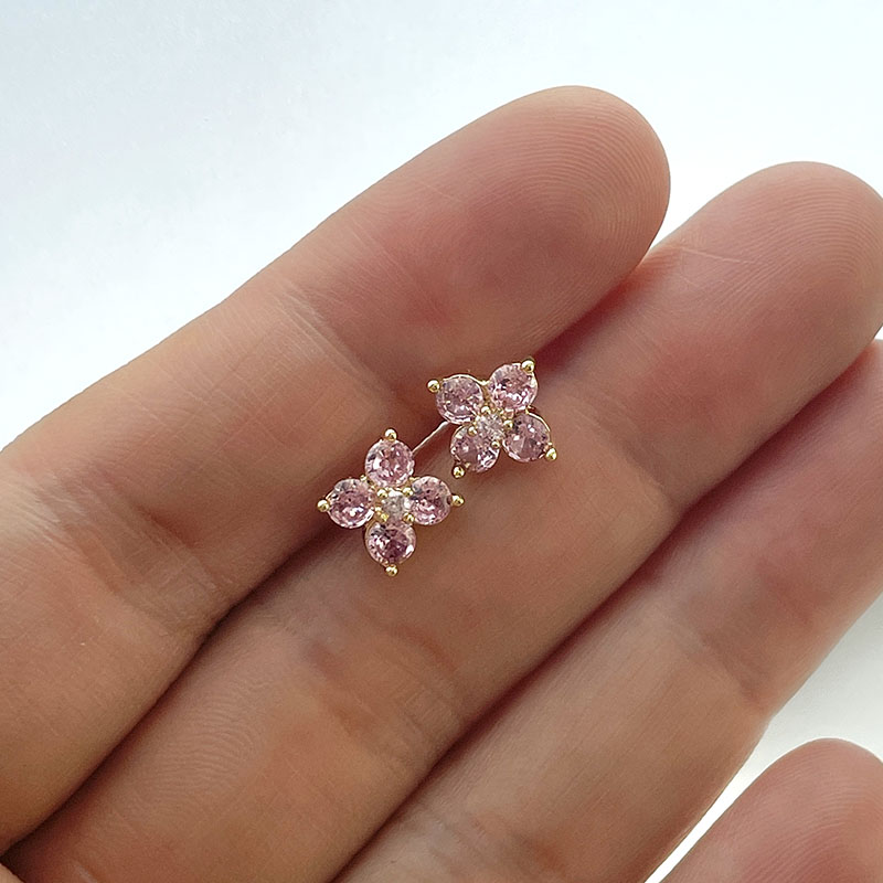 4Colors Cute Four Petal Piercing Gold Color Small Clover Flower CZ Stud Earrings for Women Children Girls Baby Kids Jewelry Aros