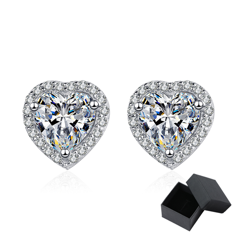 Smyoue Heart Cut 2ct Moissanite Stud Earrings for Women White Gold Plated Ear Studs 100% 925 Sterling Silver Wedding Jewelry GRA