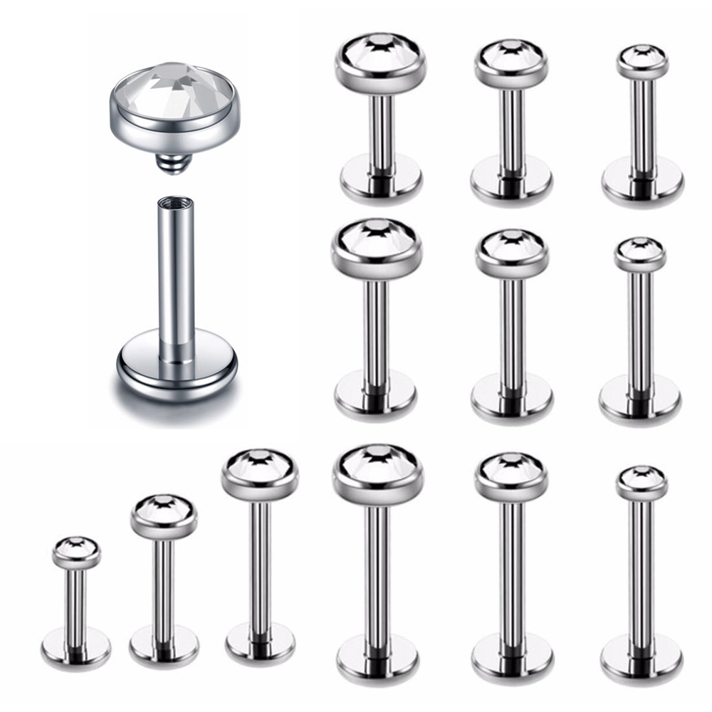 ASTM F136 Titanium Lip Piercing Earring Stud CZ 8-12mm Labret Piercing Lip Ring Cartilage Helix Lobe Piercing Body Jewelry 16G