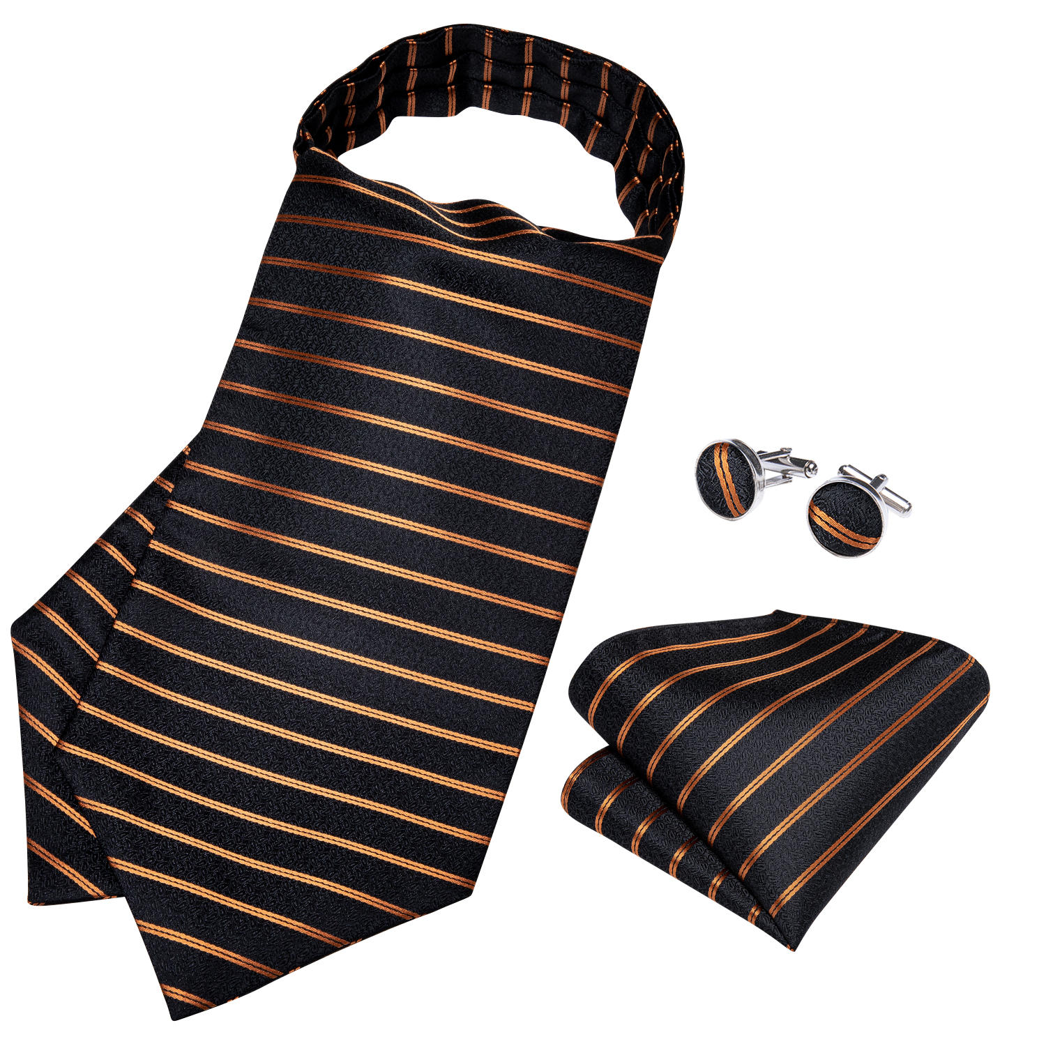 Luxury Gold Striped Black Cravat Ties For Men Vintage Ascot Tie Polyester Silk Neck Tie Cravat Tie Ring Gift For Men DiBanGu