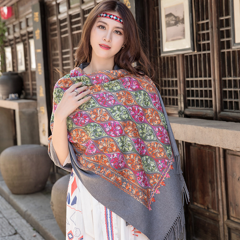 New Arrival Brand Designer Autumn Winter New Embroider Cashew Flower Scarf Shawl Fringed Scarves Women Travel Bufanda Mujer