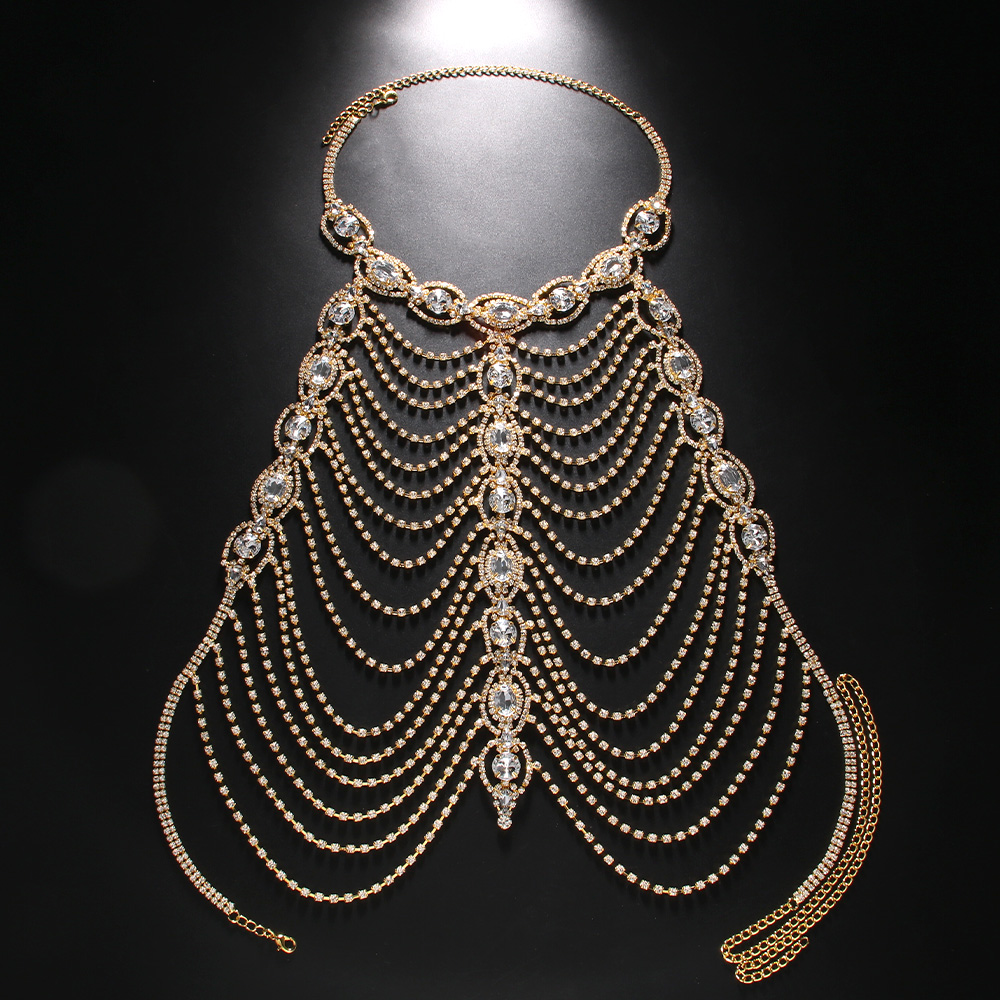 Block Layered Chest Chain Jewellery for Women Rhinestone Luxury Statement Collares Body Accessories Festival Jewelry Belly