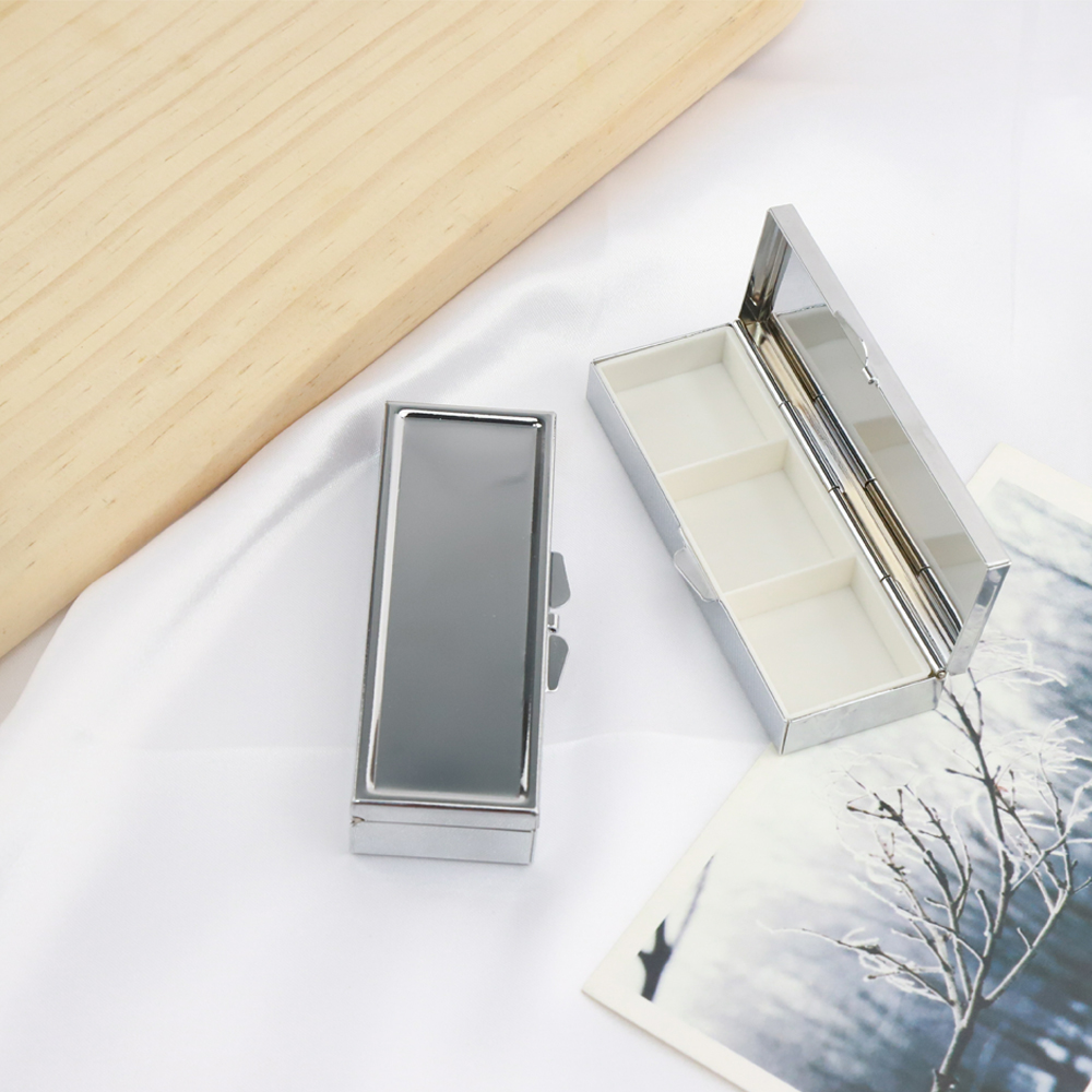 5/10pcs Portable Platinum Metal Rectangle 3 Cell Pill Box Drug Holder Medicine Tablet Capsule Box Container Storage Travel