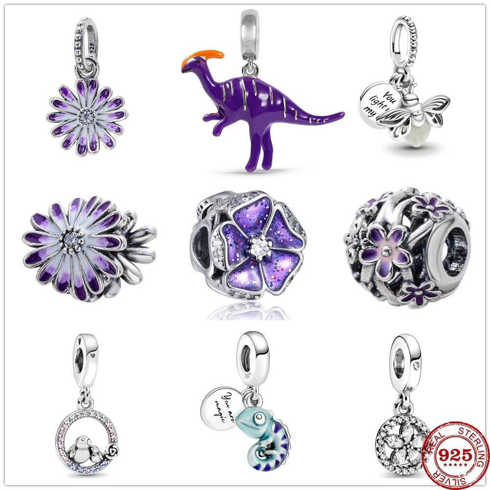 NEW Snowflake Circle Purple Glow-in-the-dark Firefly Dangle Charm Beads Fit Pendant Charms Silver 925 Original Jewerly Bracelet