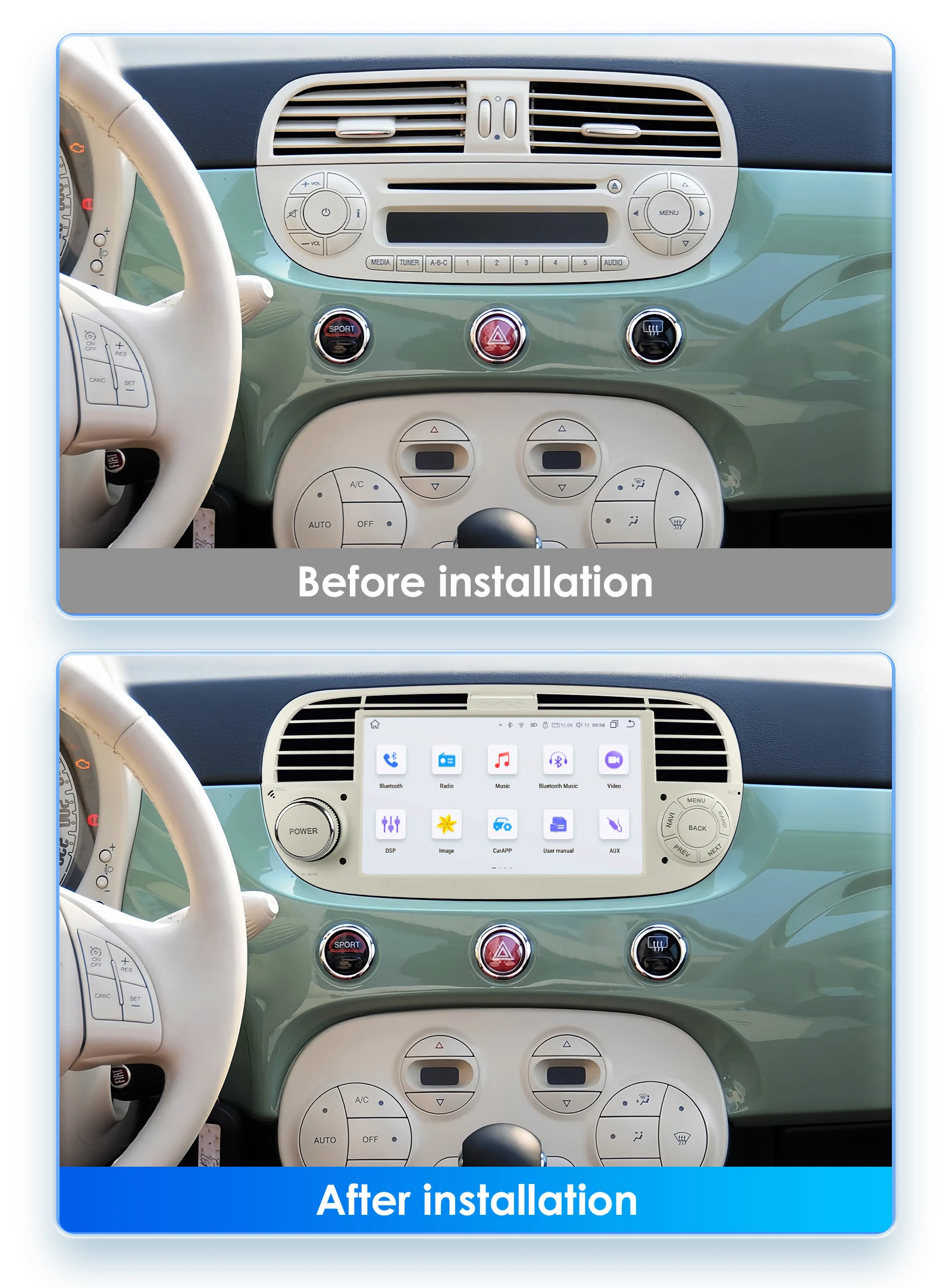 9"Android 7862 DSP Carplay Car Auto radio For FIAT 500 2007-2014 multimedia Video player GPS navi head Unit Screen 4G WIFI 2din