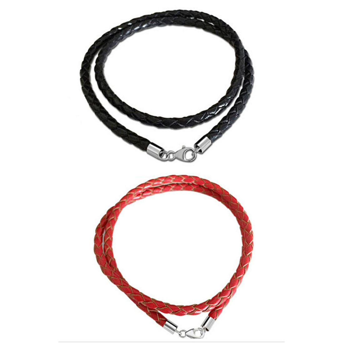 3MM 4MM Black Red Braided Genuine Leather Necklace Findings Round Leather Cord String Rope DIY Necklace 40cm 45cm 50cm 60cm 70cm