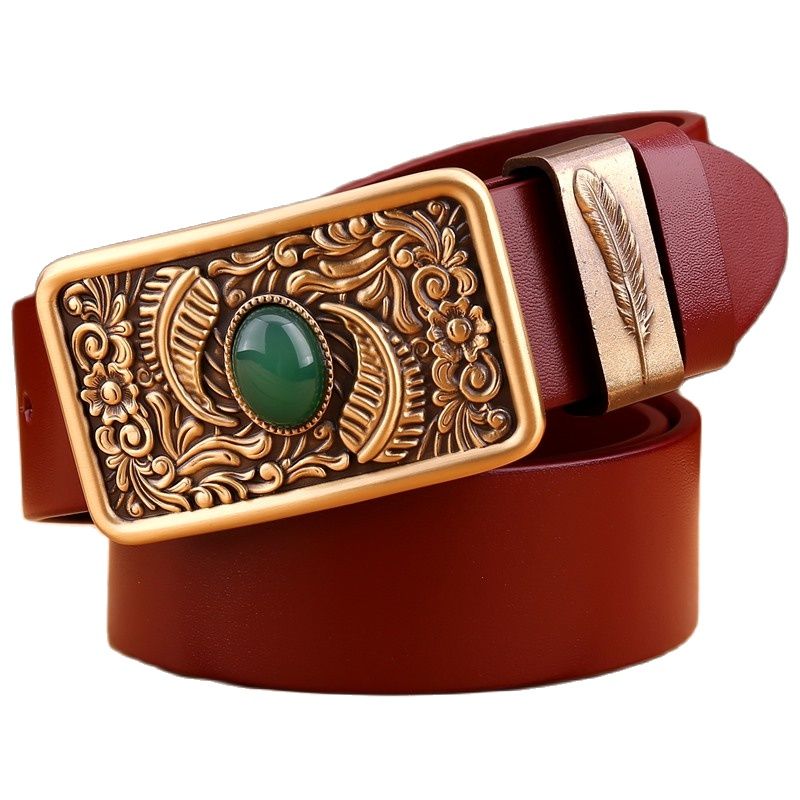 2020 new rhinestone belt men high quality belts for women luxury leaf flower 3.8 cm wide strap full grain 100% genuine leather