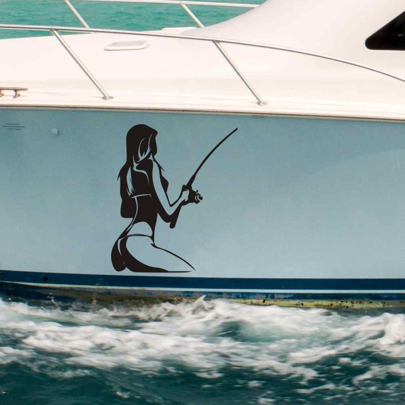 Sexy Girl Go Fishing Sticker Bucket Tackle Shop Fishhook Sticker Fish Tank Boat Box Funny Vinyl Car Decal
