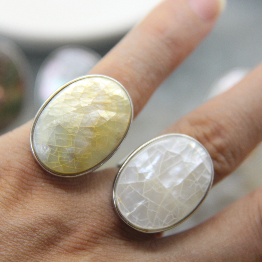 Natural Beautiful Abalone Shell Adjustable Rings, Pearl Classic Round Shape Rings,Finger Rings Reiki Heal Geode Rings Jewelry