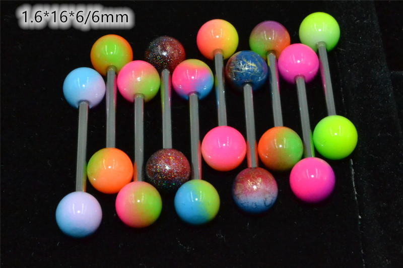 100pcs Body Jewelry Tongue/ Nipple Shield Ring Barbells Straight Bar 14G Double Coloful Candy Balls Body Piercing Jewelry