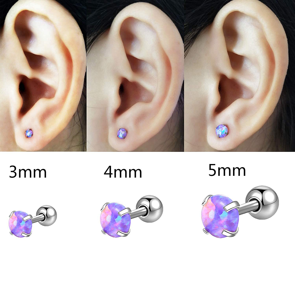 1PC 361L Surgical Steel Opal Tragus Cartilage Earring 16g End Ball Cz Gem Round Tragus Cartilage Earring Piercing Body Jewelry