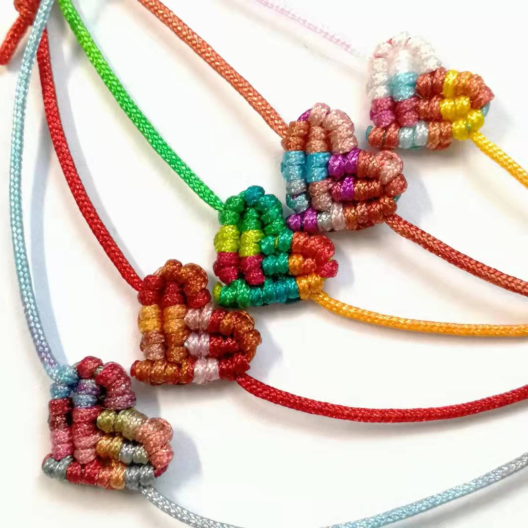 Bohemia Gradient Candy Colors 18k Gold Beads Heart Shaped Love Lucky Handmade Rope Bangle Braided Bracelet Couple Sister Gift