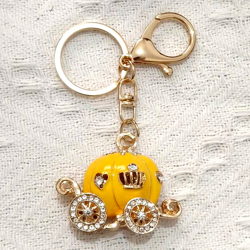Fancy&Fantasy Pumpkin Carriage Crystal For Hallowmas Fairy Tale Keychain Purse Bag Buckle HandBag Pendant For Car Keyring Holder