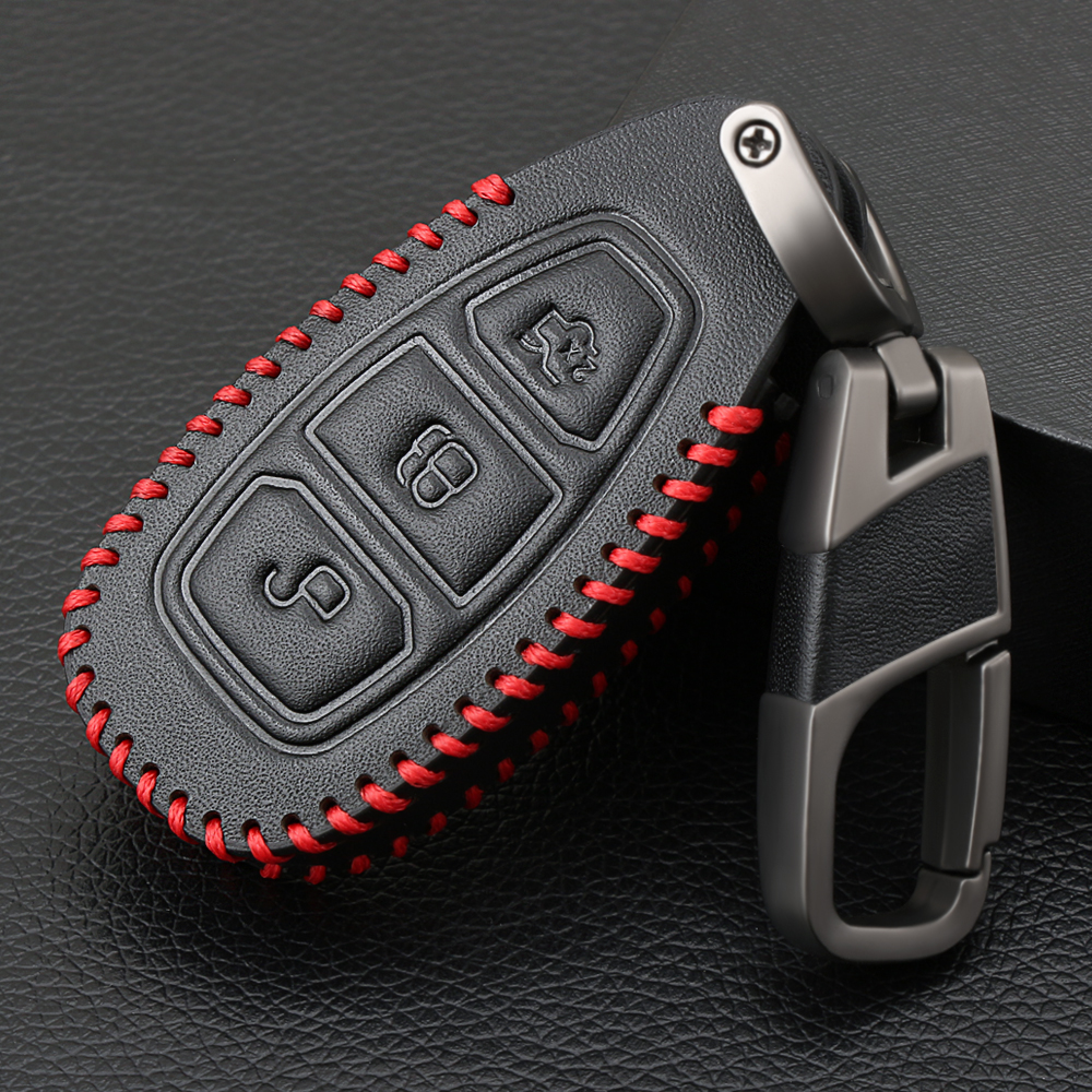 Leather Car Styling Key Remote Key Fob Case Cover Keychain for Ford Fiesta Focus 3 4 MK3 MK4 Mondeo Ecosport Kuga Focus ST