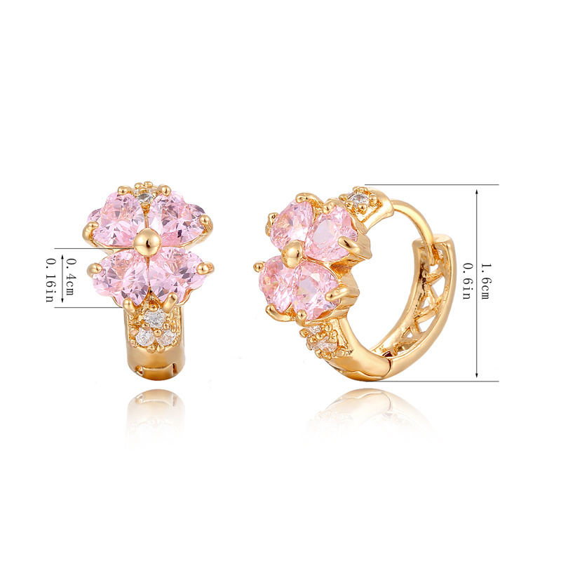 Luck Four Leaf Clover Flower Love Heart CZ Circle Small Loop Huggie Hoop Earrings For Women Child Girls Kids Gold Color Jewelry