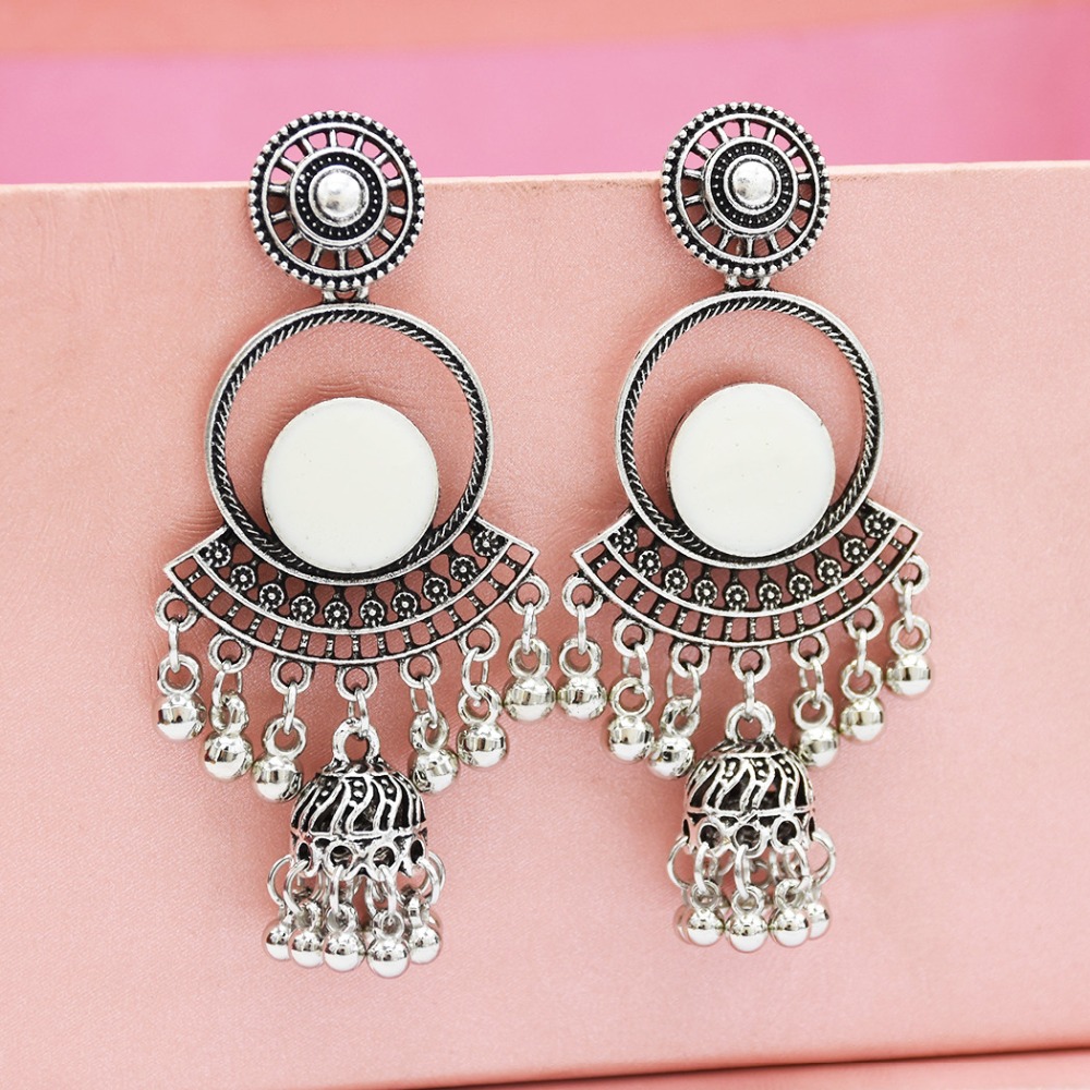 New Ins Indian Jhumka Earring Beads Blue Enamel Flower Thailand Piercing Earrings Turkish Tribal Afghan Party Jewelry Bijoux