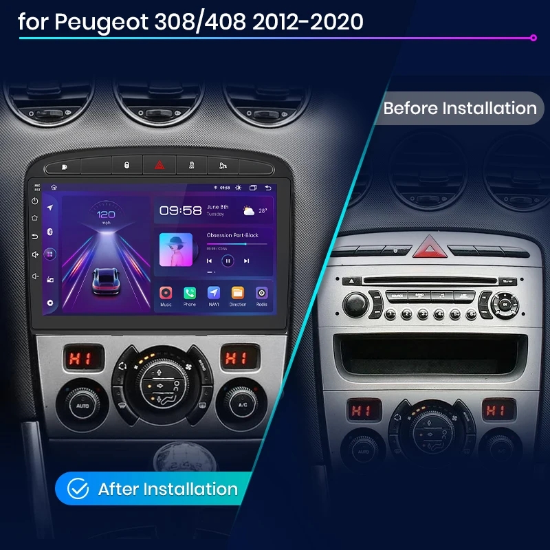 9 Inch 2 Din Android 13 Car Radio GPS RDS DSP multimedia player for Peugeot 408 for Peugeot 308 308SW 2din android car player 4G