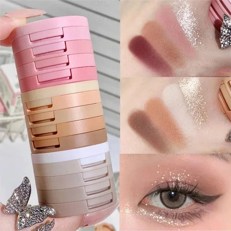 4 In 1 Matte Highlighter Blush Palette Pearly Blush Shiny Silkworm Eyeshadow Shimme Brighten Face Contour Powder Makeup Palette 240624