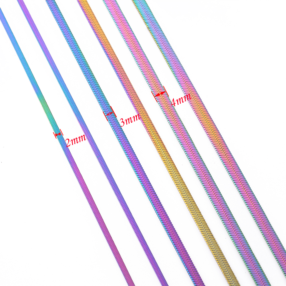 1 piece Width 2mm/3mm/4mm/5mm Rainbow Color Snake Chain Herringbone Choker Necklace For Women Not allergic