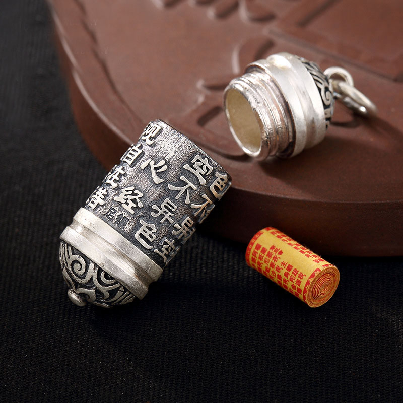 Openable Pure 990 Sterling Silver Tube Locket Pendants Buddhist Shurangama Mantra Bottle Urn Necklace Classic Buddhism Jewelry