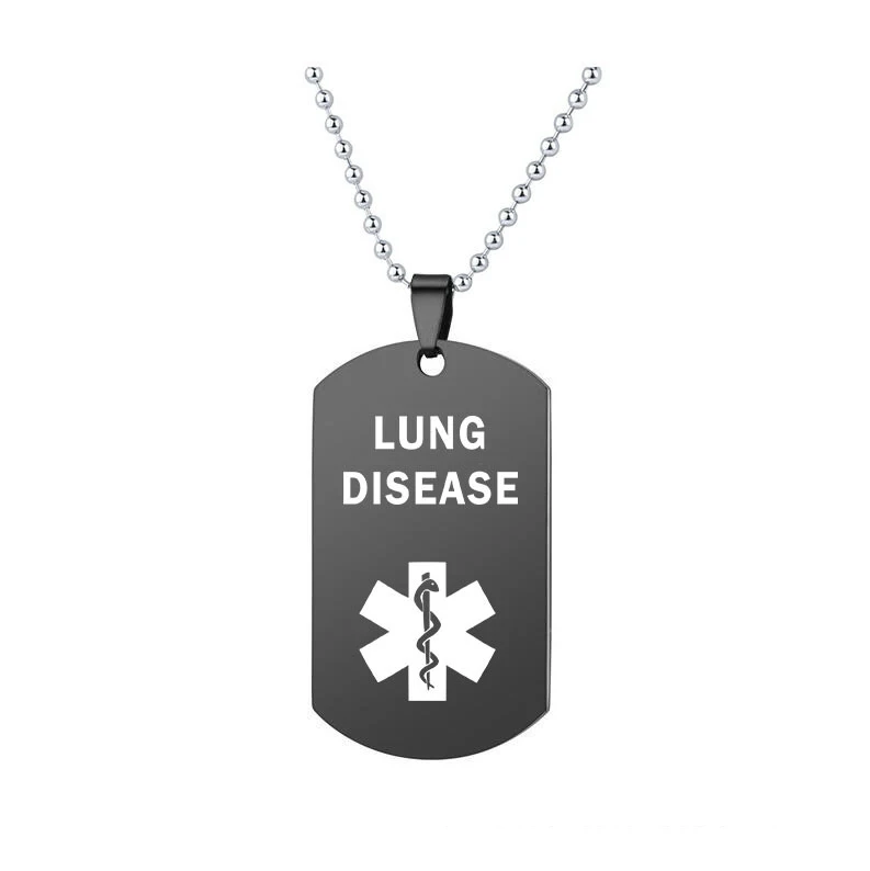 Black Dog Tag Pendant Medical Alert ID Necklace for Men Woman SOS ICE HEART PATIENT BLOOD THINNERS
