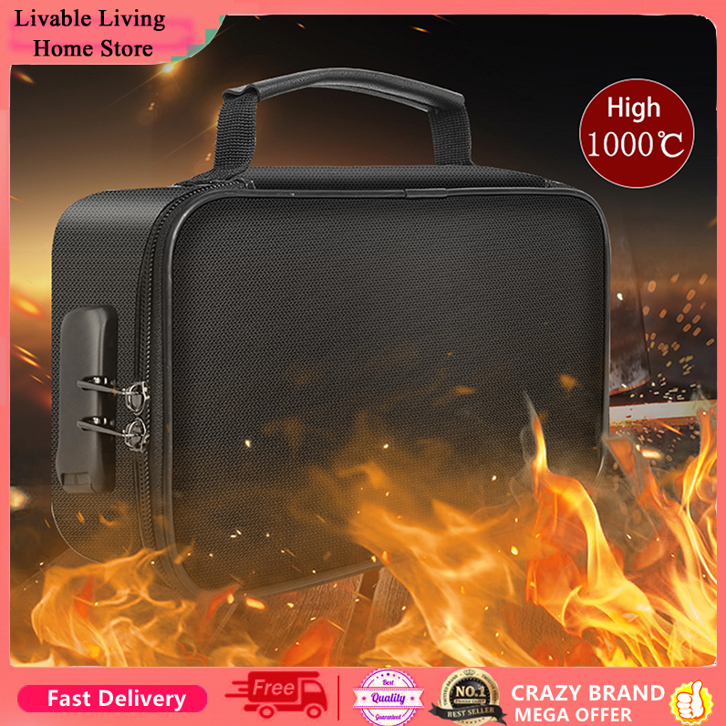 Fireproof Document Box Fireproof Document Bag with Lock 3-Layer Fire Proof Waterproof Safe Bag for File Passport Certificates