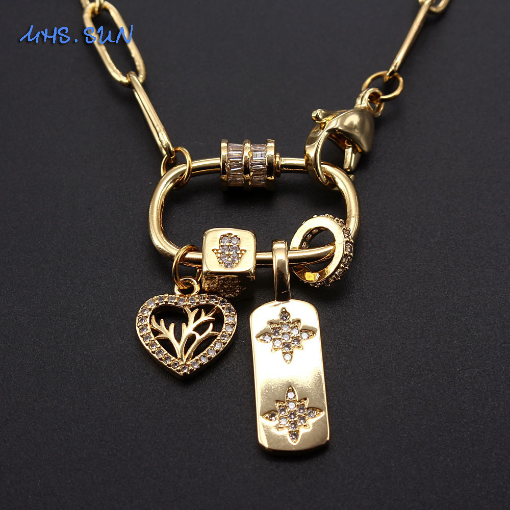 MHS.SUN Unique Design Women Chunky Chain Necklace With Cubic Zirconia Jewelry Heart Pendant Necklace Choker For Party Gift 1PC