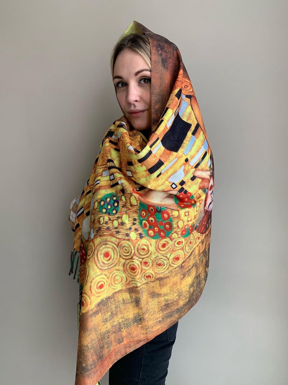 Gustav Klimt's Oil Painting Cashmere Scarf Women Spring Der Kuss Print Pashmina Shawl Ladies Autumn Wrap Designer Cape Blanket