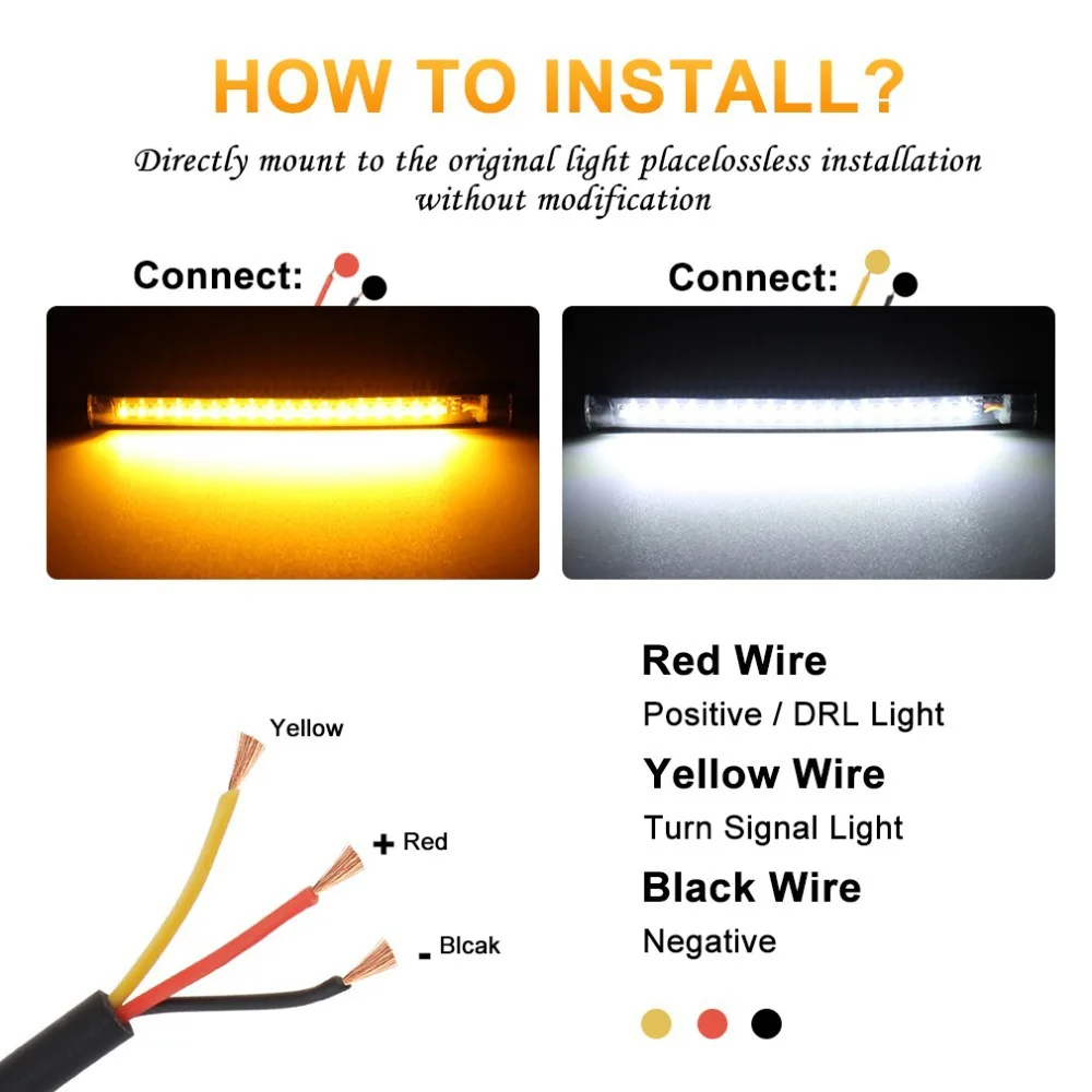 12V LED Motorcycle Turn Signal Light DRL Amber White Moto Flasher Ring Fork Strip Lamp For Moto Flexible Tail Brake Stop Light