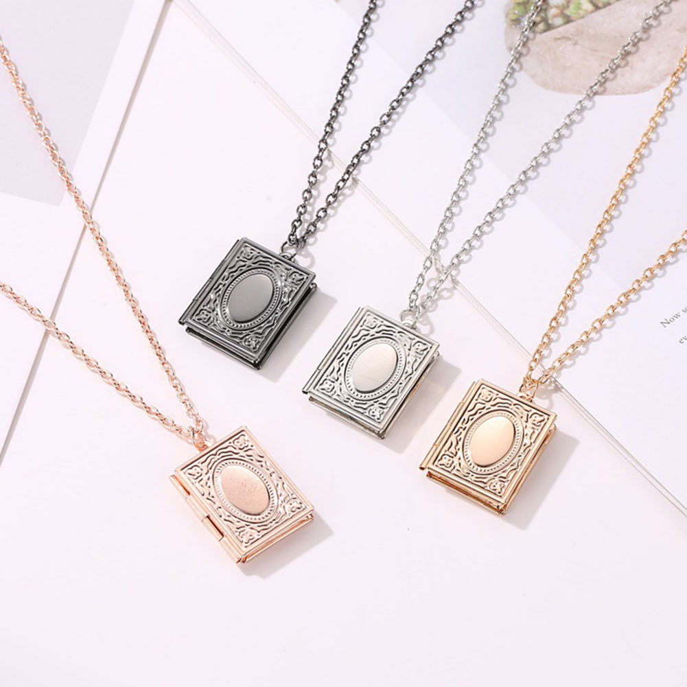 Gold Color Creative Magic Book Necklace Book Openable Pendant Necklace Photo Locket Box Necklace Jewelry Couple Friend Gift