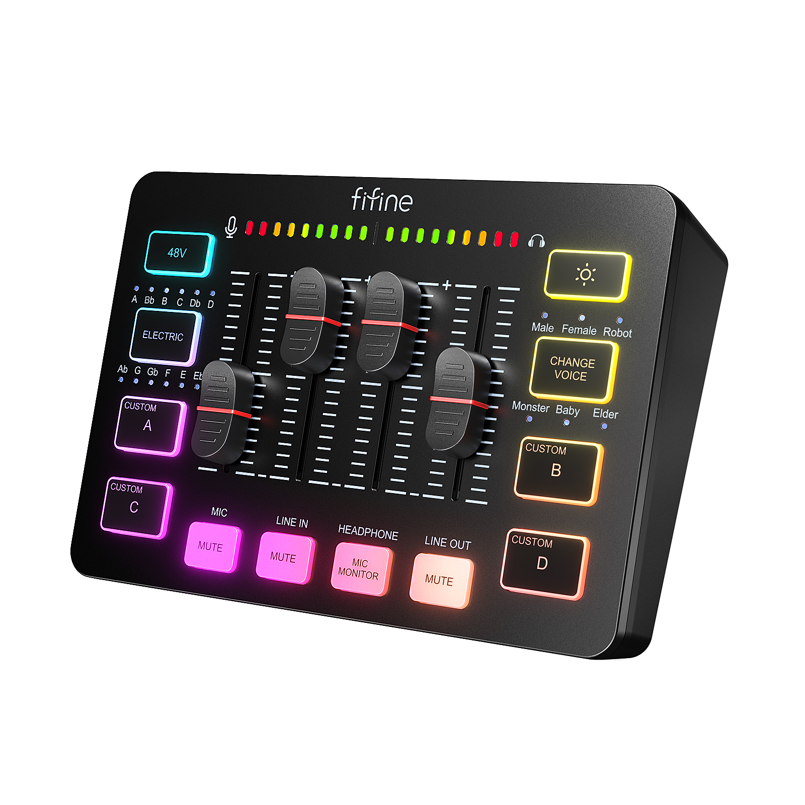 FIFINE Gaming Sound Card with 4-Channel RGB Mute/Voice Change Buttom,Streaming Audio Mixer for XLR Mic Podcast AmpliGame-SC3