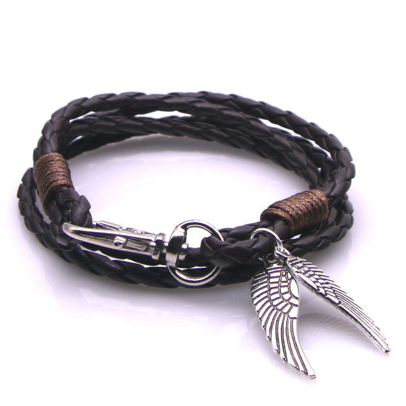 Mens Leather Bracelet Leather Bangles for Men Lobster Buckle Cowhide Braided Multi Layer Wrap Bracelet man pulseras para hombre