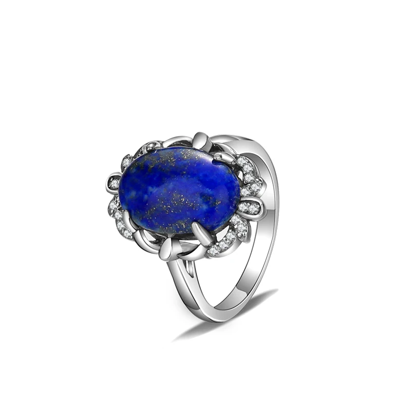 New Style 925 Sterling Silver Rings Natural Turquoise Lapis Lazuli Ring Luxury Fine 10*14MM Moonstone Labradorite Jewelry Gift