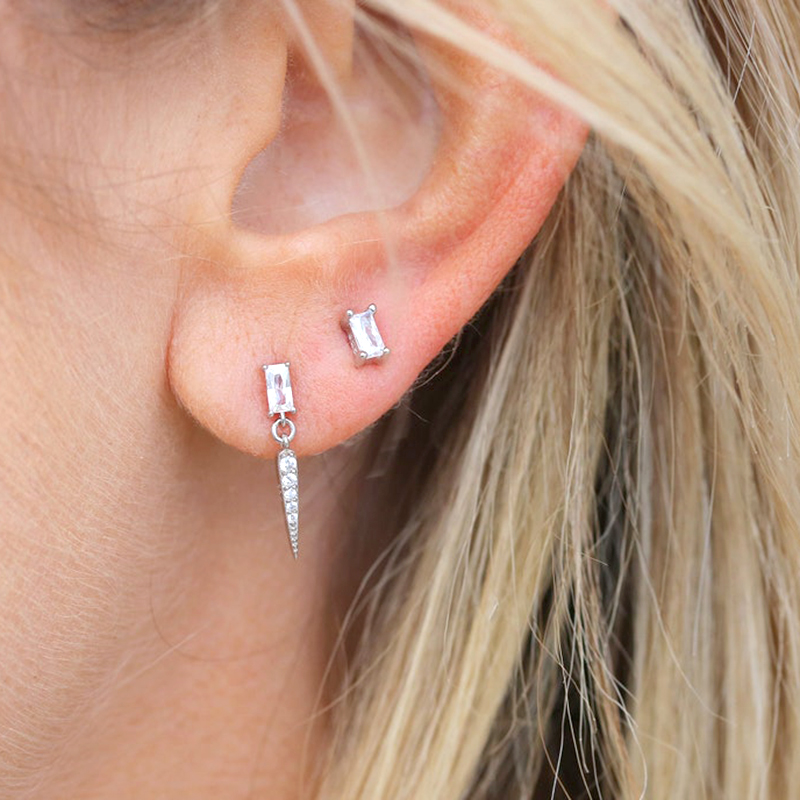925 Sterling Silver Needle Small Geometry Triangle Crystal Stud Earring for Woman Lovers' Couples Bling Simple Piercing Earrings