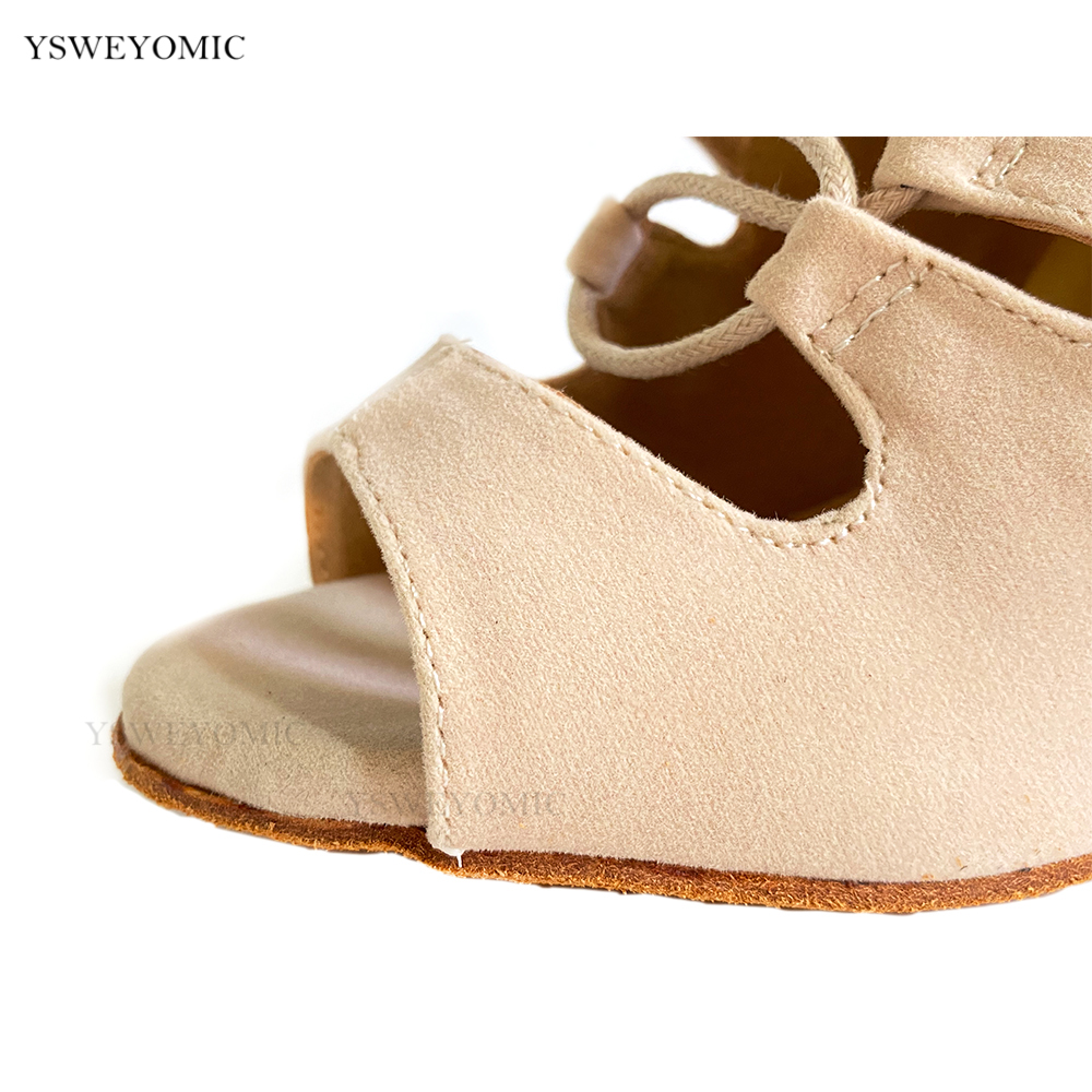 2021 New Style Beige Suede Dance Shoes Boots Women Latin Dance Shoes Girls Thick Soft Sole Salsa Bachata Dance Booties