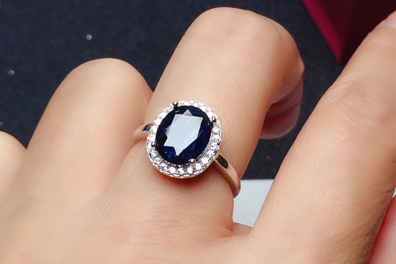 Chinese Natural Black Sapphire Ring for Office Woman 2ct to 4ct Real Sapphire Silver Ring Solid 925 Silver Sapphire Jewelry