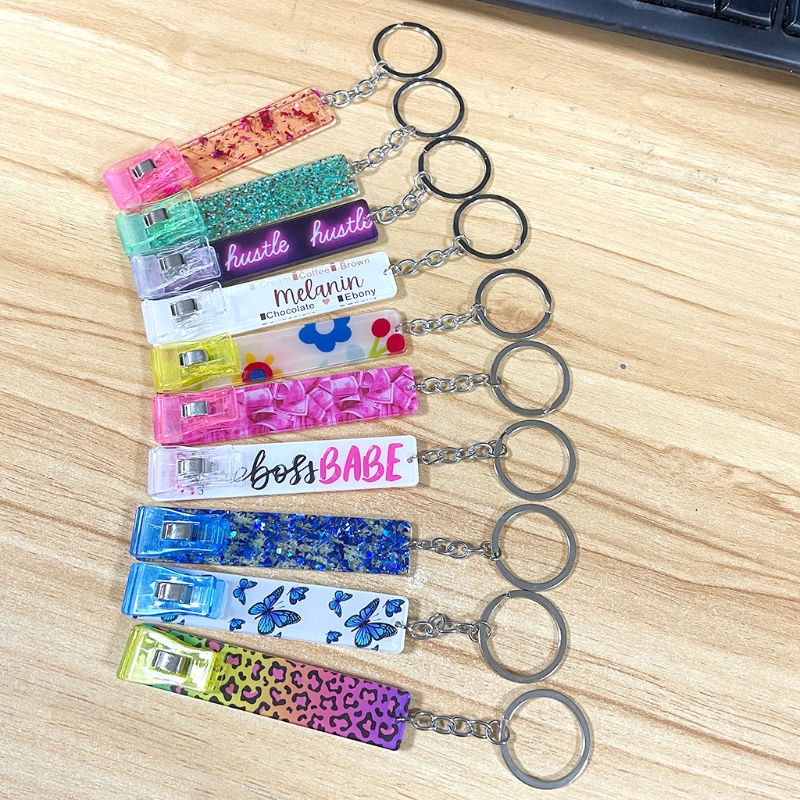 Cute Credit Card Puller Acrylic Debit Bank Card Grabber for Long Nail ATM Keychain Cards Clip for Long Nails Key Rings
