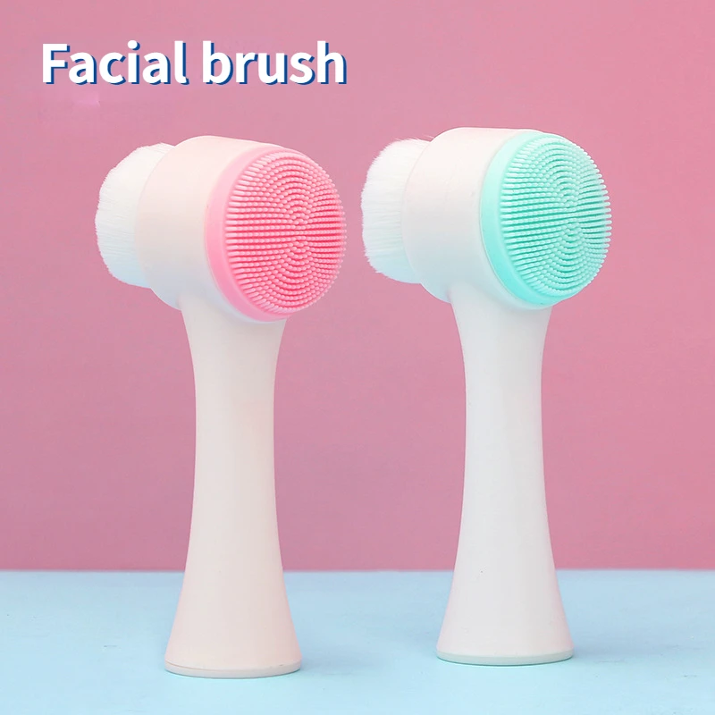 Face Wash Brush Soft Hair Cleanser Double-sided Brush Facial Pore Deep Cleaning Tool Blackhead Device Compact and Portable