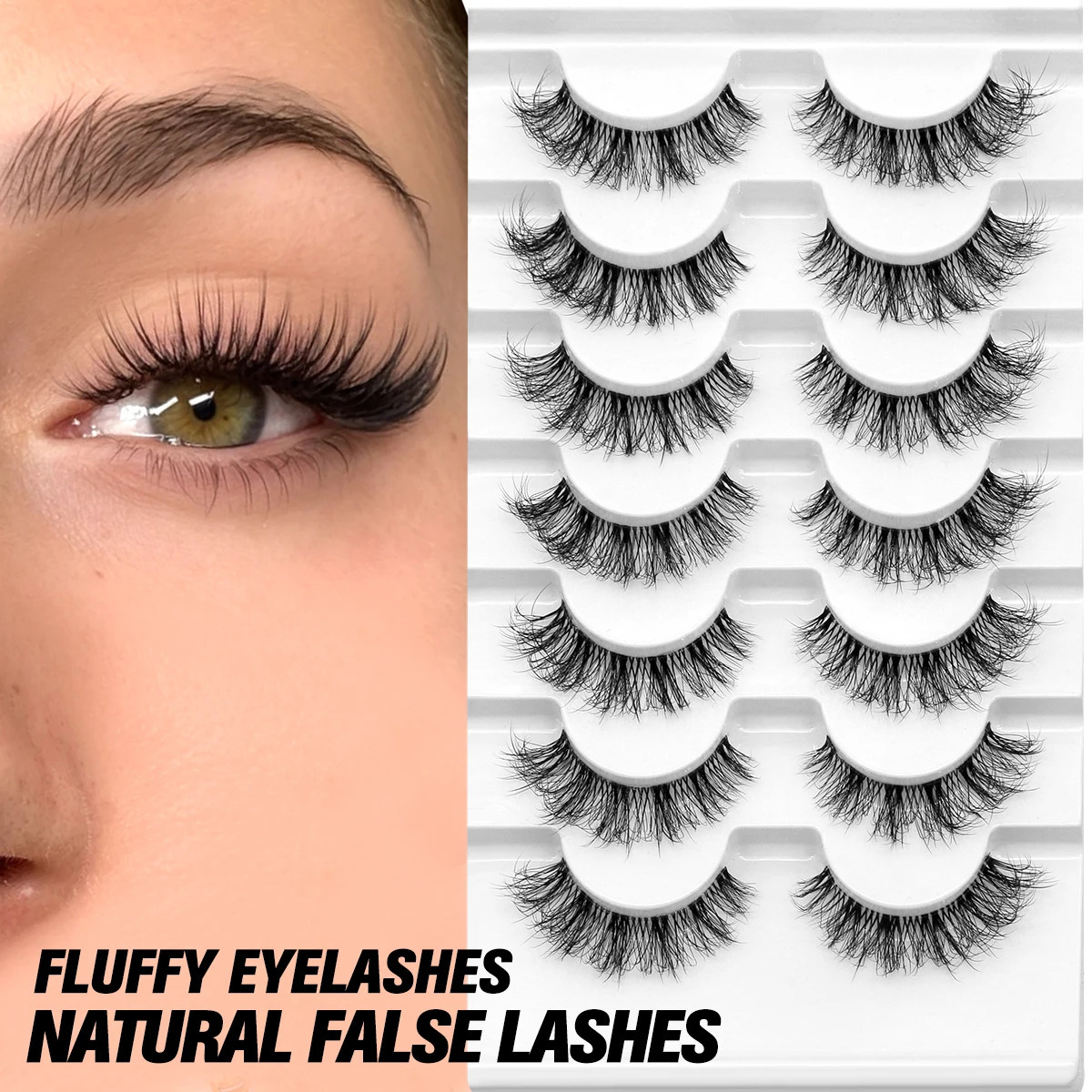 GROINNEYA Fluffy False Eyelashes 5/7 Pairs Natural Cat Eye Lashes Transparent stem Faux mink Lashes Thick Soft Curly Lashes 240624