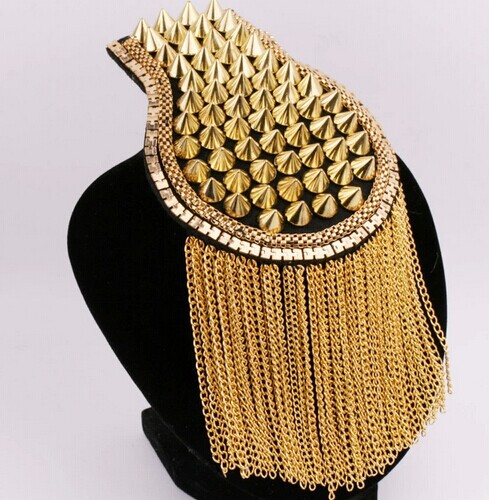 Handmade vintage jewelery tassel rivet chain big shoulder brooch epaulets/epaulettes spikes/escapulario men blazer accessories
