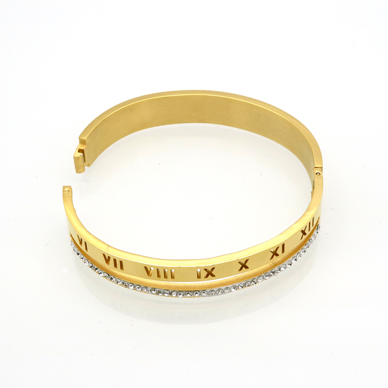 Luxury Crystal Roman Numerals Cuff Bracelets & Bangles Women Bijoux Brand Design Gold Color Rhinestones Arm Pulseira Feminina