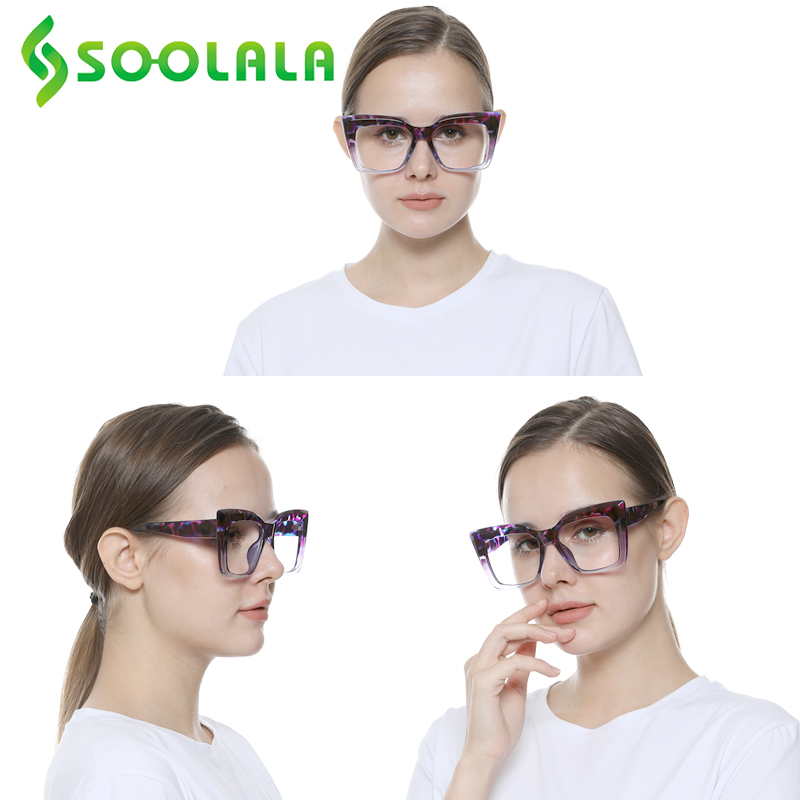 SOOLALA Square Reading Glasses Women Full Frame Ladies Farsighted Reader Magnifying Presbyopic Eyeglasses For Sight +0.5 1.0 2.0
