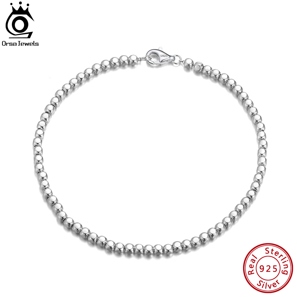 ORSA JEWELS 925 Sterling Silver Italian 2.5mm Organic Cube Bead Chain Bracelet for Women Men Beads Bracelet Fine Jewelry SB124
